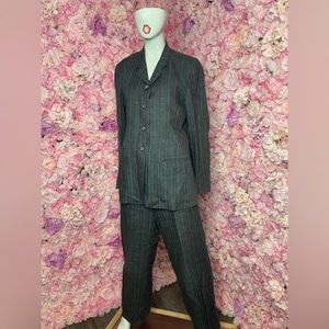 Vintage DKNY Gray Pinstripe Linen Pant Suit Blazer 6 Pants 4